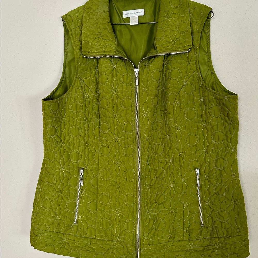 Olive Green Quilted Vest, Size Large, Christopher & Banks